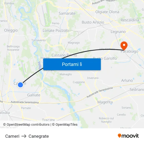 Cameri to Canegrate map