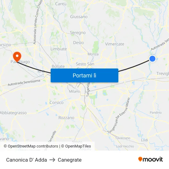 Canonica D' Adda to Canegrate map