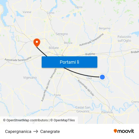 Capergnanica to Canegrate map