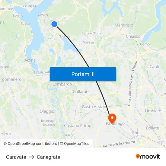 Caravate to Canegrate map
