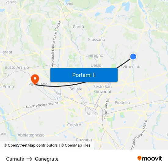 Carnate to Canegrate map