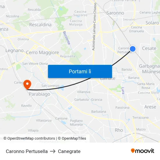 Caronno Pertusella to Canegrate map