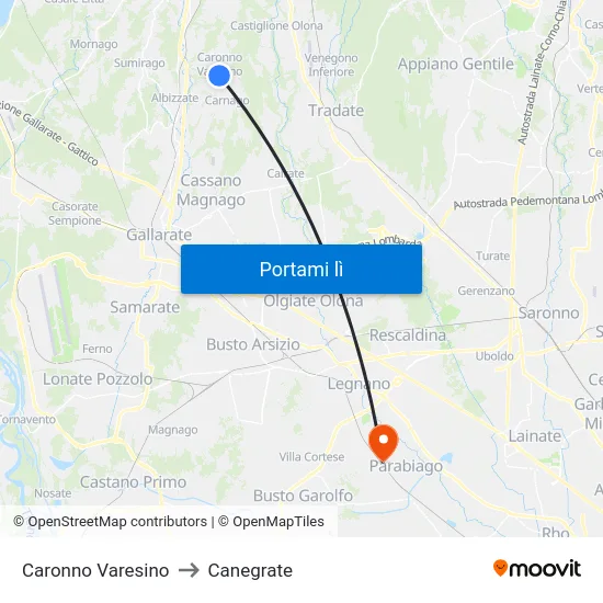 Caronno Varesino to Canegrate map