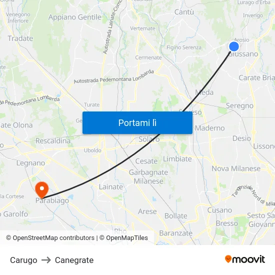 Carugo to Canegrate map