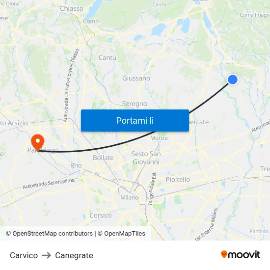 Carvico to Canegrate map