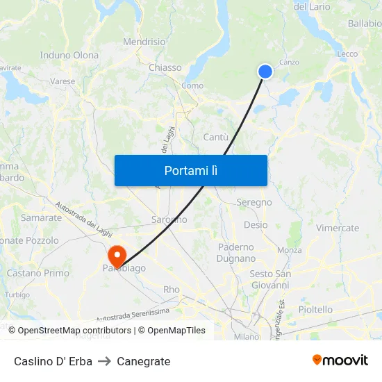Caslino D' Erba to Canegrate map