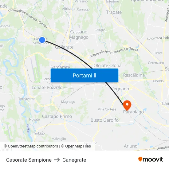 Casorate Sempione to Canegrate map