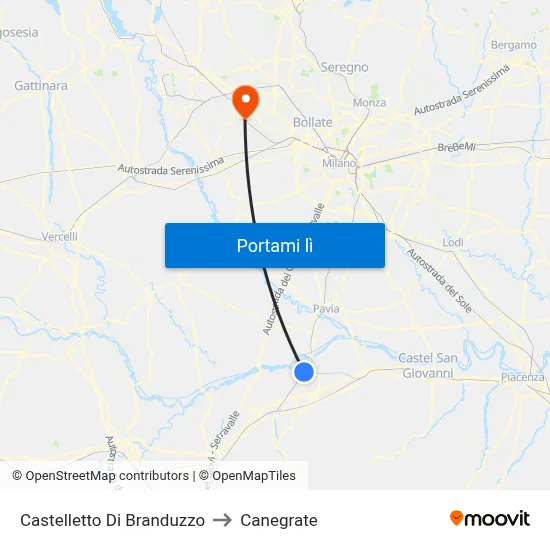 Castelletto Di Branduzzo to Canegrate map