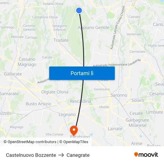 Castelnuovo Bozzente to Canegrate map