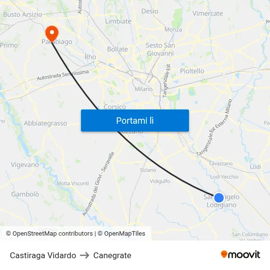 Castiraga Vidardo to Canegrate map