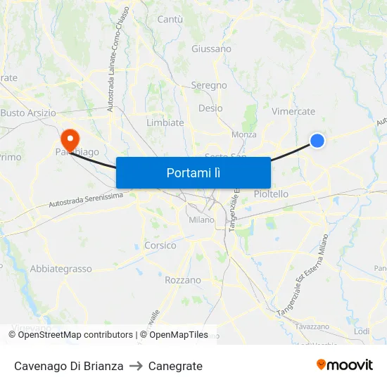 Cavenago Di Brianza to Canegrate map