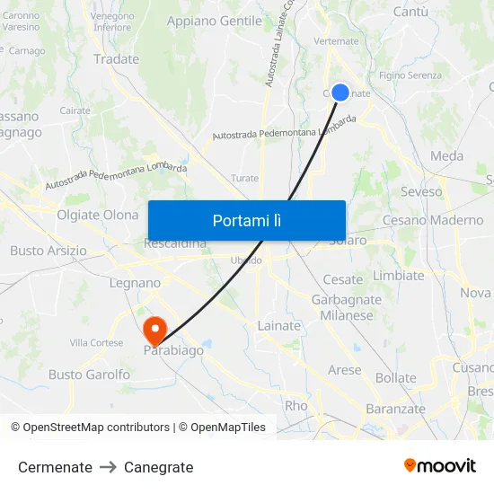 Cermenate to Canegrate map