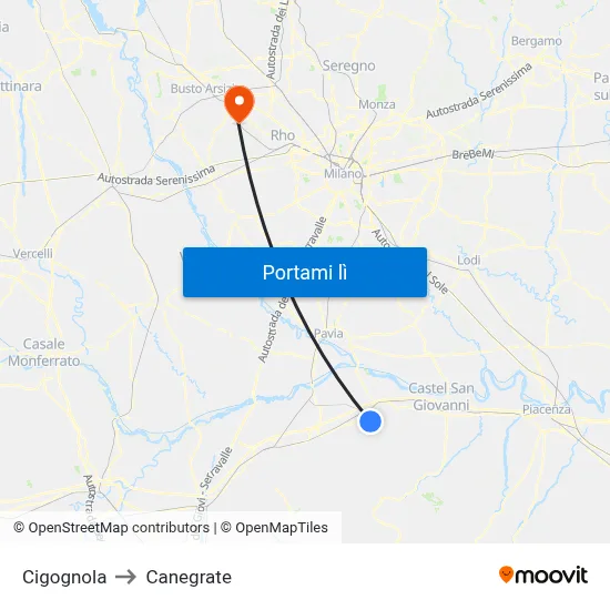 Cigognola to Canegrate map