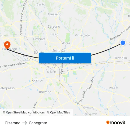 Ciserano to Canegrate map