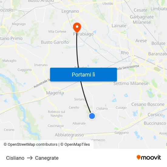 Cisliano to Canegrate map