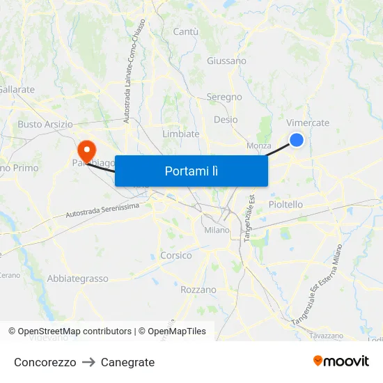 Concorezzo to Canegrate map
