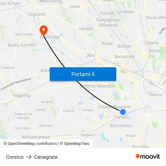 Corsico to Canegrate map