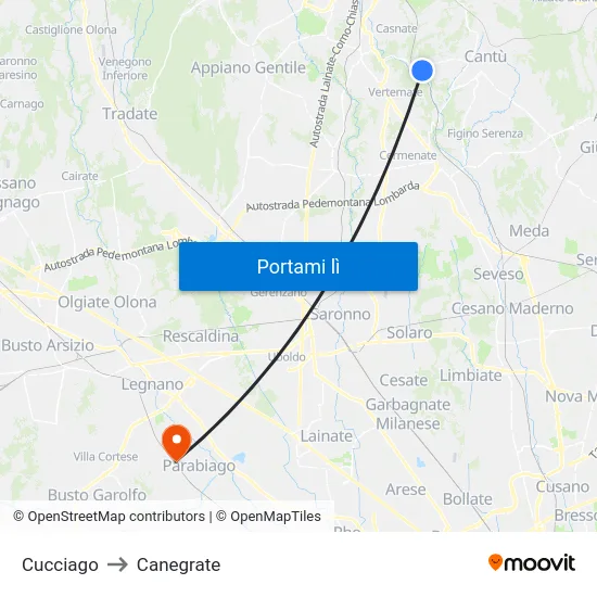 Cucciago to Canegrate map