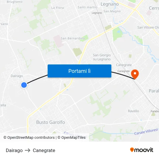 Dairago to Canegrate map
