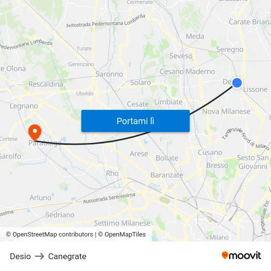 Desio to Canegrate map