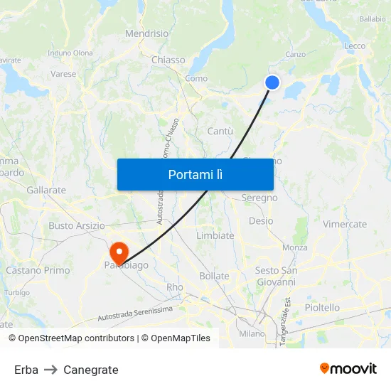 Erba to Canegrate map
