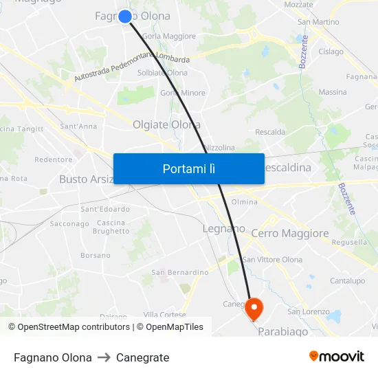 Fagnano Olona to Canegrate map