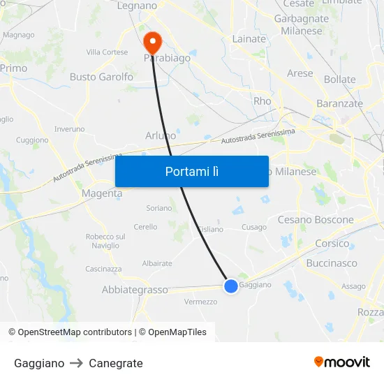 Gaggiano to Canegrate map