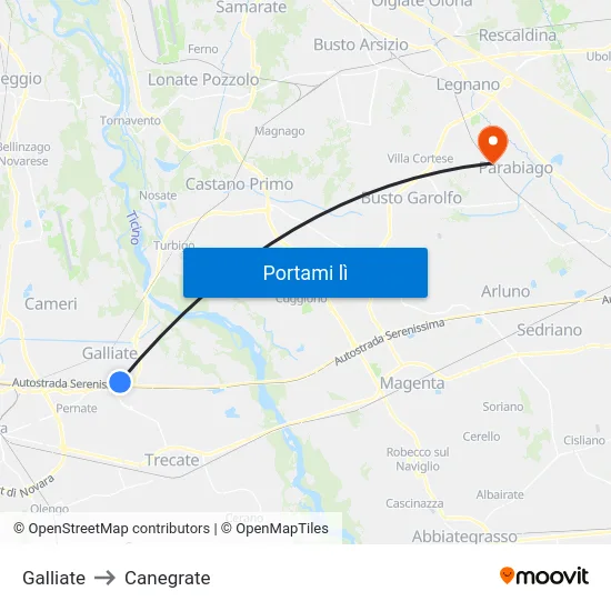 Galliate to Canegrate map