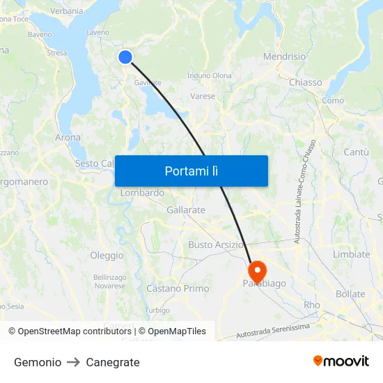 Gemonio to Canegrate map