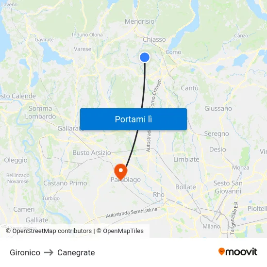 Gironico to Canegrate map
