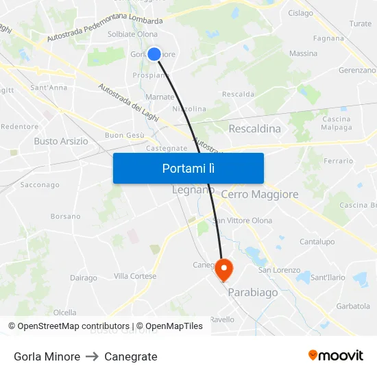 Gorla Minore to Canegrate map