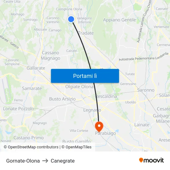 Gornate-Olona to Canegrate map