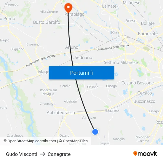 Gudo Visconti to Canegrate map