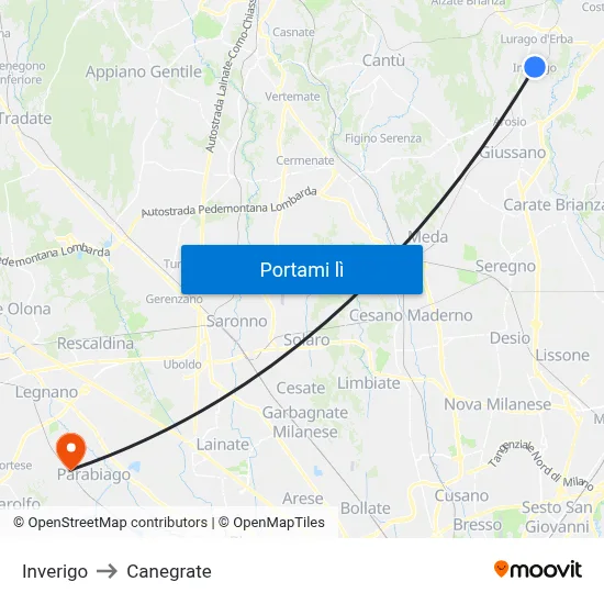 Inverigo to Canegrate map