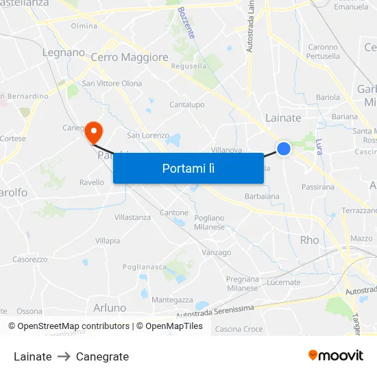 Lainate to Canegrate map