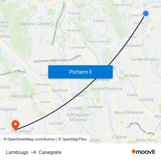 Lambrugo to Canegrate map