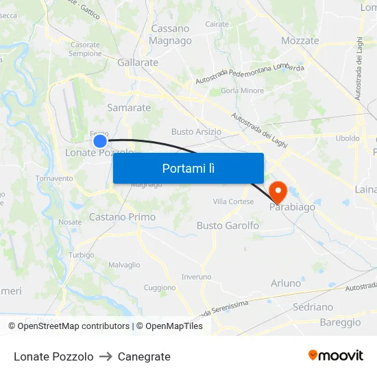 Lonate Pozzolo to Canegrate map