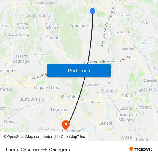 Lurate Caccivio to Canegrate map