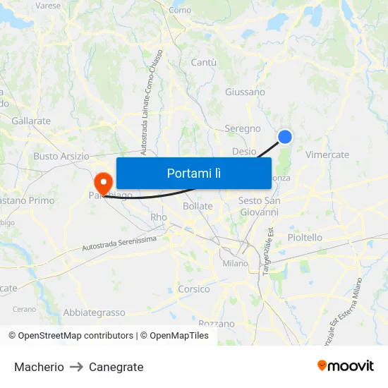 Macherio to Canegrate map