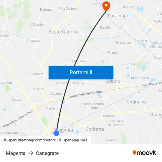 Magenta to Canegrate map