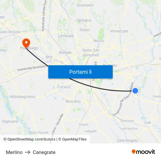 Merlino to Canegrate map