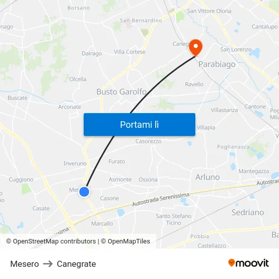 Mesero to Canegrate map