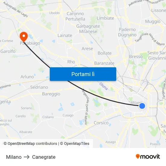 Milano to Canegrate map