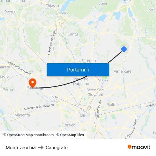 Montevecchia to Canegrate map