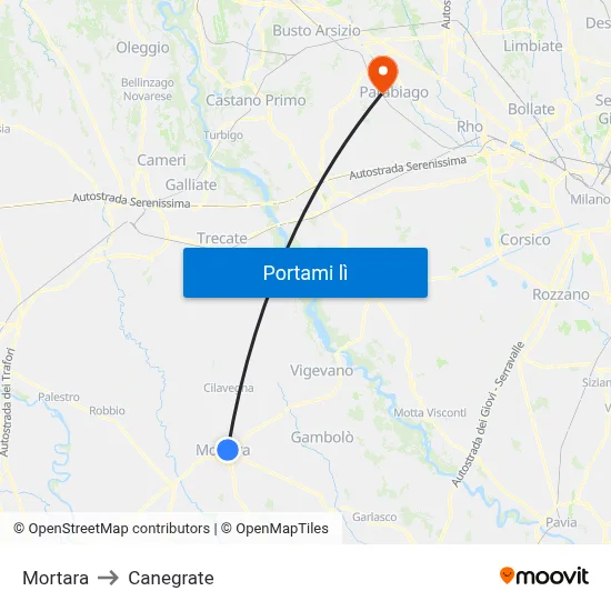Mortara to Canegrate map