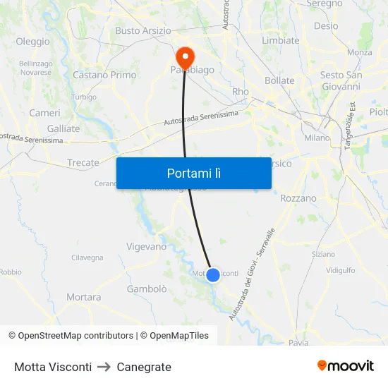 Motta Visconti to Canegrate map