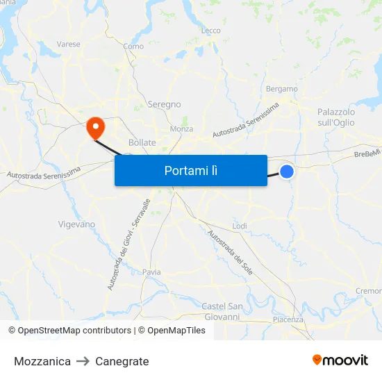 Mozzanica to Canegrate map