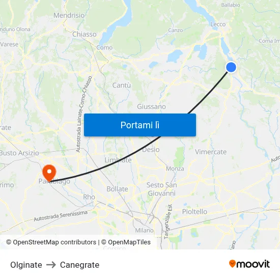 Olginate to Canegrate map