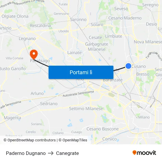 Paderno Dugnano to Canegrate map