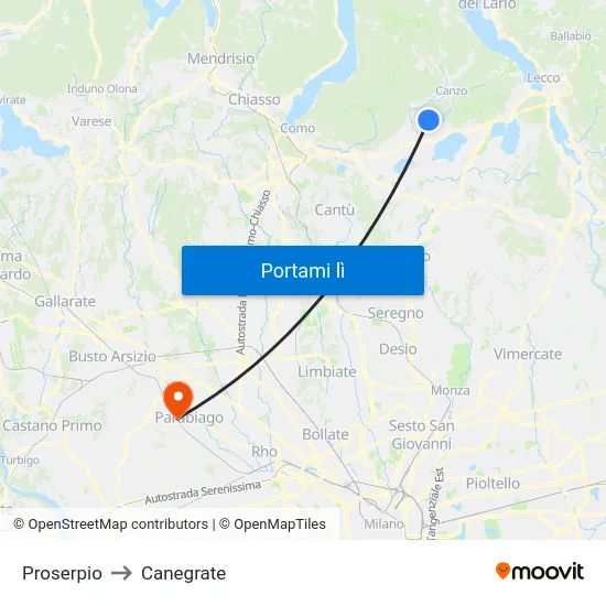 Proserpio to Canegrate map
